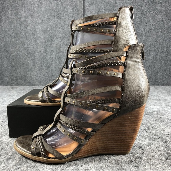 Crown Vintage Sandals Womens Size 10 Taupe Gladiator Wedge Studded Braided - Picture 3 of 15